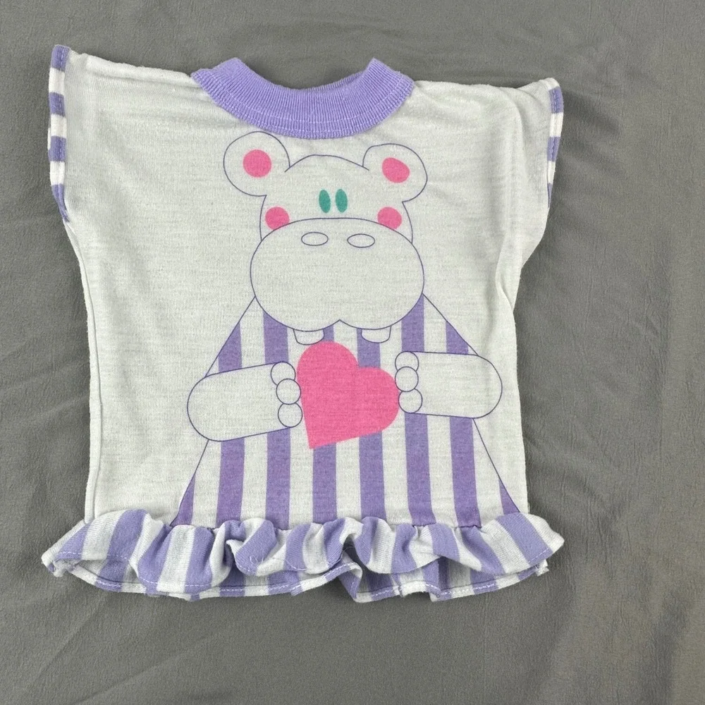 Vintage Baby Hippo Ruffle‎ Top Purple Striped Size Toy Doll Bates-Jama 80s 90s